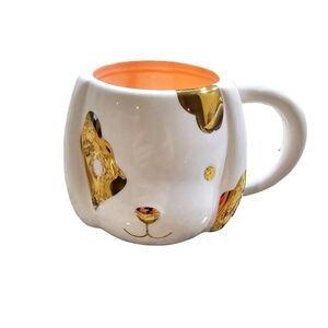 **Pink Up 3D Sculpted Dog/Puppy coffee or tea mug  Cream, Gold Peach